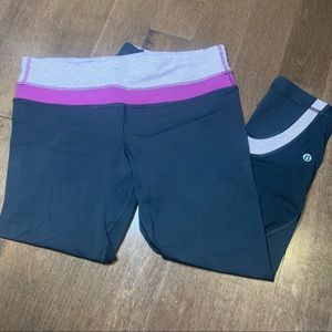 LULULEMON ATHLETIC CAPRI CROPPED LEGGINGS PURPLE AND BLACK SIZE 8 WOMENS